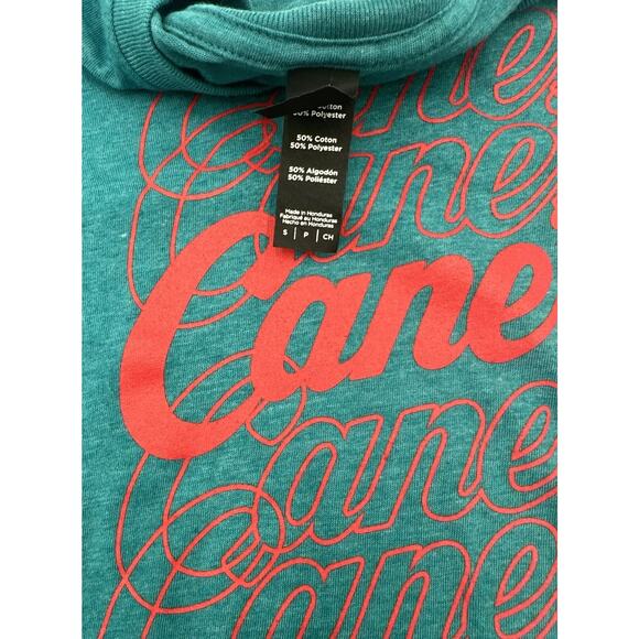 Raising Cane's Shirt Adult Mens small Repeating Red Logo on Turquoise T-shirt - Picture 3 of 4